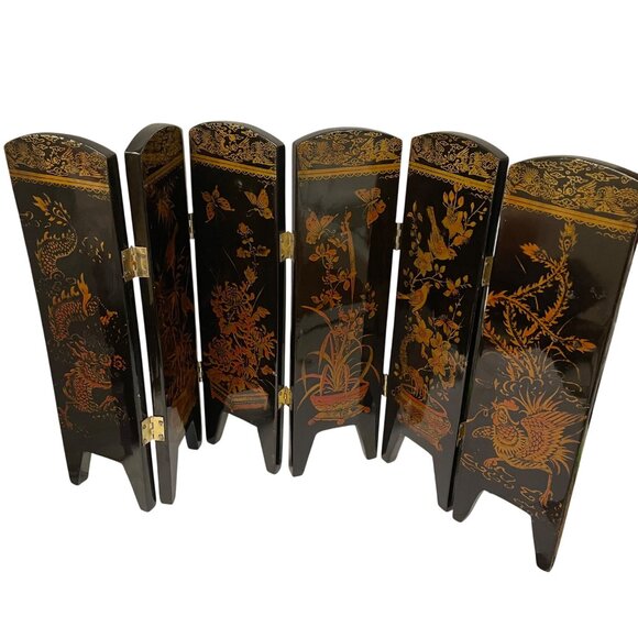 Vintage Asian-Inspired Miniature Folding Screen Room Divider 10" x 17 1/2" With - Picture 7 of 7
